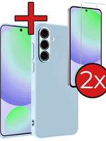BTH BTH Samsung Galaxy S24 FE Hoesje Siliconen Met 2x Screenprotector - Lichtblauw