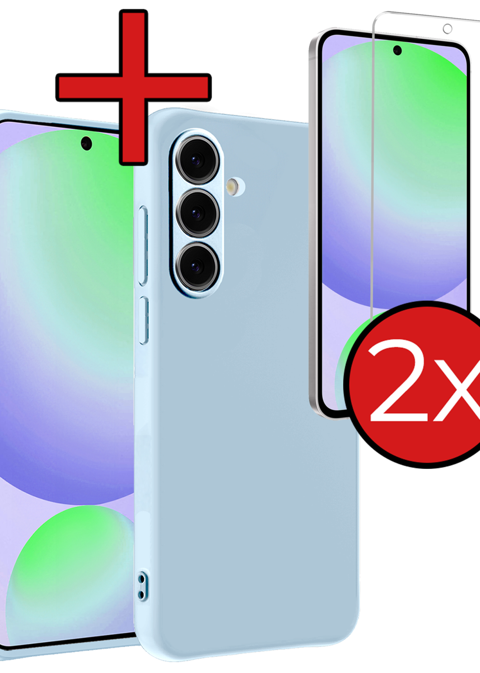 BTH Hoesje Geschikt voor Samsung S24 FE Hoesje Siliconen Case Hoes Met 2x Screenprotector - Hoes Geschikt voor Samsung Galaxy S24 FE Hoes Cover Case - Lichtblauw
