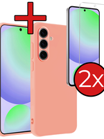 BTH BTH Samsung Galaxy S24 FE Hoesje Siliconen Met 2x Screenprotector - Perzik
