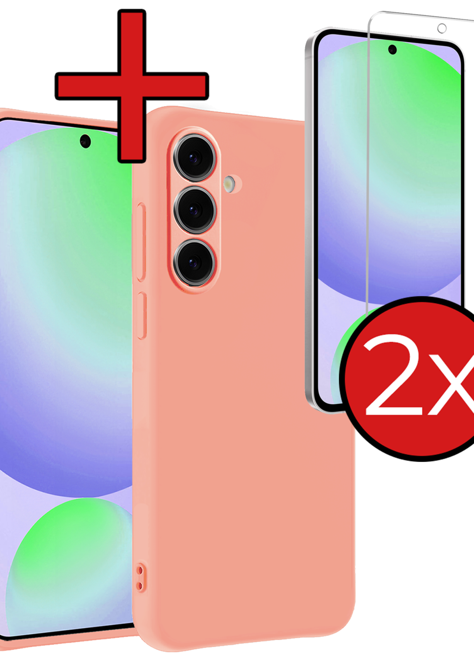 BTH Hoesje Geschikt voor Samsung S24 FE Hoesje Siliconen Case Hoes Met 2x Screenprotector - Hoes Geschikt voor Samsung Galaxy S24 FE Hoes Cover Case - Perzik