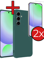 BTH BTH Samsung Galaxy S24 FE Hoesje Siliconen Met 2x Screenprotector - Donkergroen