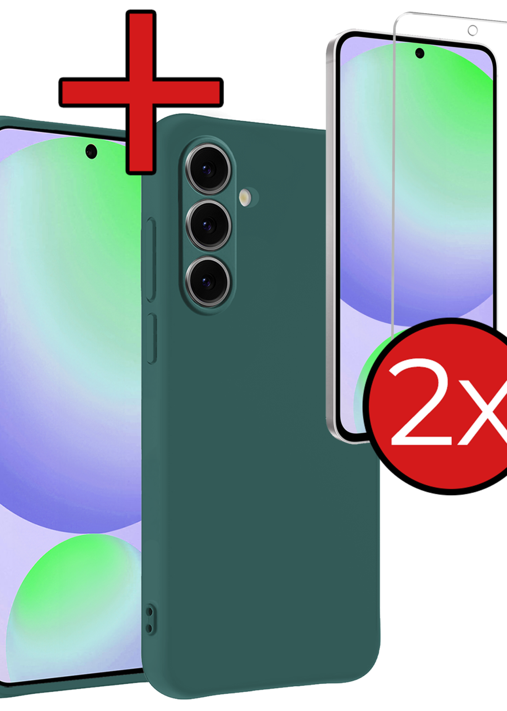 BTH Hoesje Geschikt voor Samsung S24 FE Hoesje Siliconen Case Hoes Met 2x Screenprotector - Hoes Geschikt voor Samsung Galaxy S24 FE Hoes Cover Case - Donkergroen
