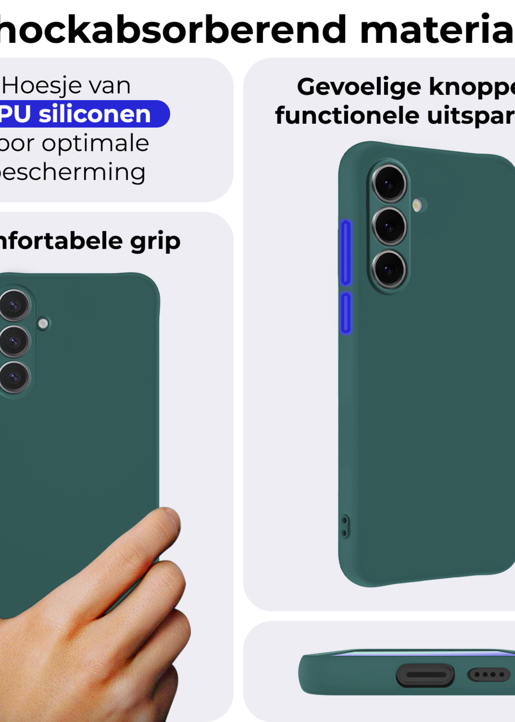 BTH Hoesje Geschikt voor Samsung S24 FE Hoesje Siliconen Case Hoes Met 2x Screenprotector - Hoes Geschikt voor Samsung Galaxy S24 FE Hoes Cover Case - Donkergroen