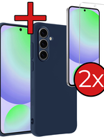 BTH BTH Samsung Galaxy S24 FE Hoesje Siliconen Met 2x Screenprotector - Donkerblauw