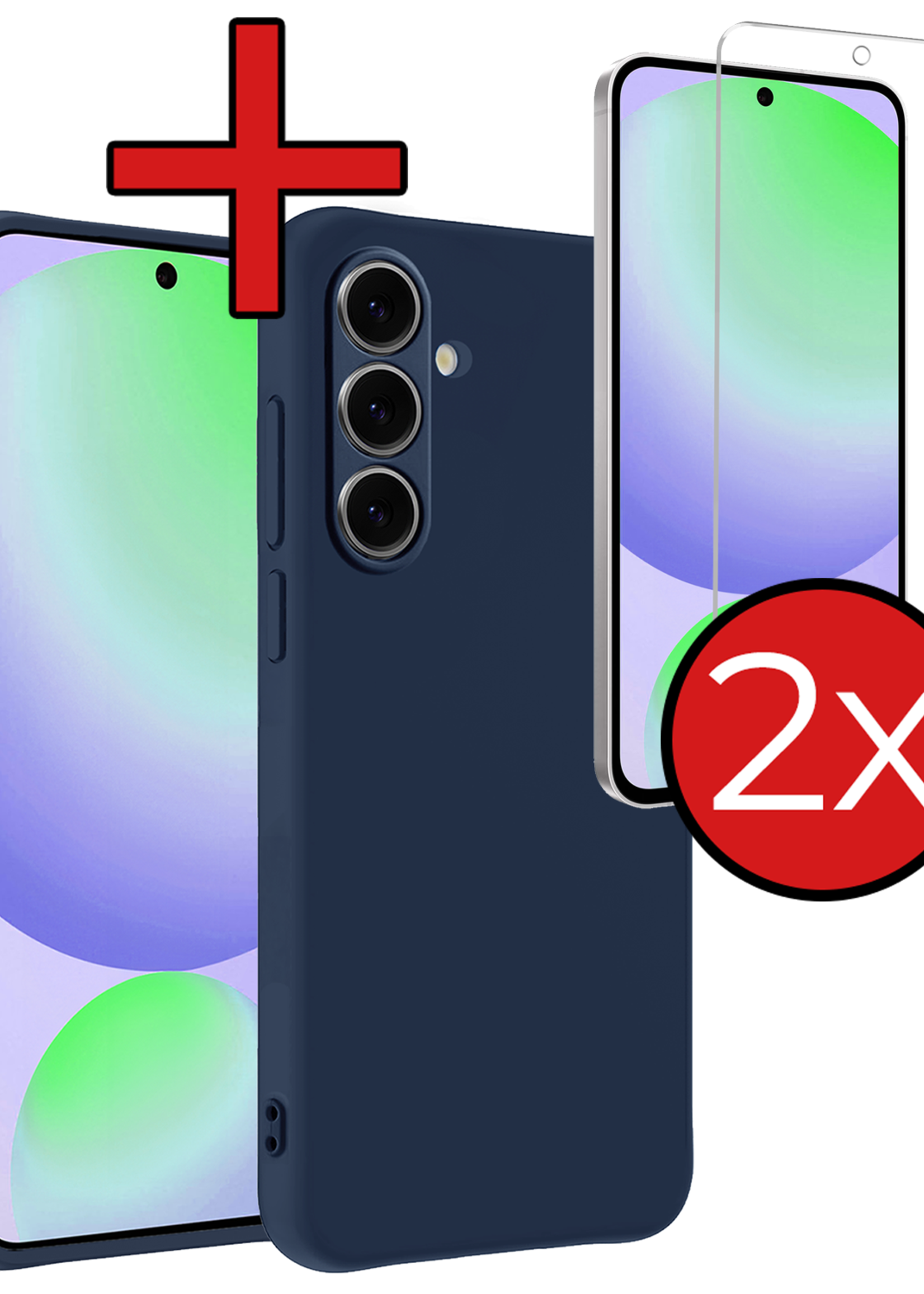 BTH Hoesje Geschikt voor Samsung S24 FE Hoesje Siliconen Case Hoes Met 2x Screenprotector - Hoes Geschikt voor Samsung Galaxy S24 FE Hoes Cover Case - Donkerblauw