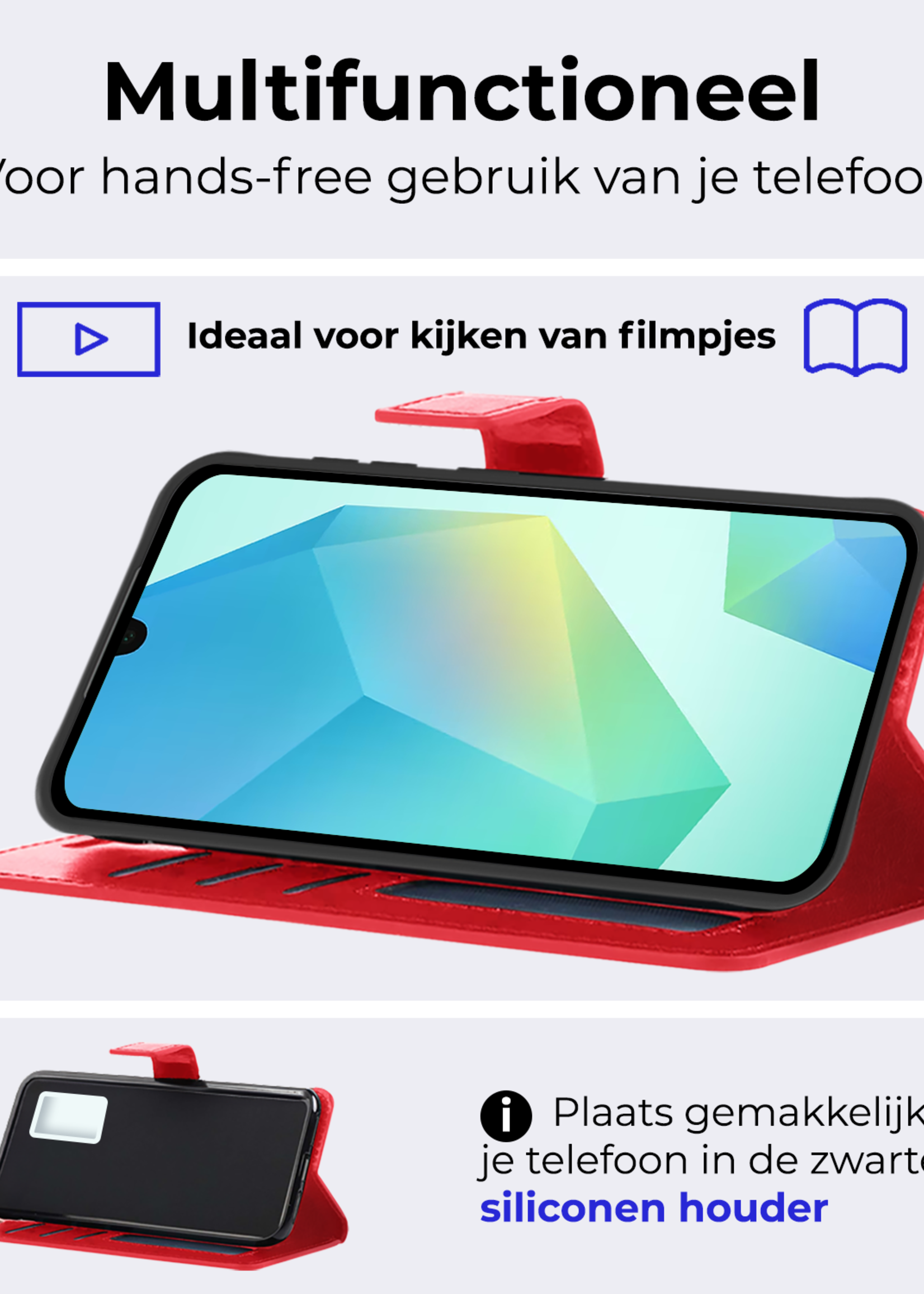BTH Hoesje Geschikt voor Samsung A16 Hoesje Book Case Hoes Portemonnee Cover Walletcase Met Screenprotector - Hoes Geschikt voor Samsung Galaxy A16 Hoes Bookcase Hoesje - Rood