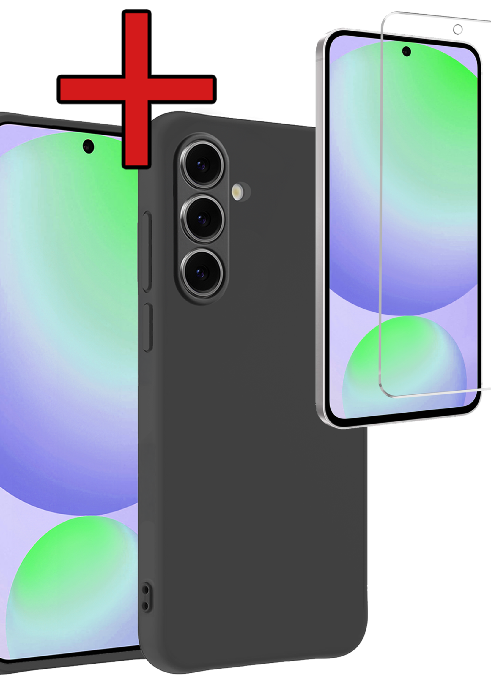 BTH Hoesje Geschikt voor Samsung S24 FE Hoesje Siliconen Case Hoes Met Screenprotector - Hoes Geschikt voor Samsung Galaxy S24 FE Hoes Cover Case - Zwart