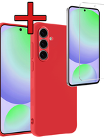 BTH BTH Samsung Galaxy S24 FE Hoesje Siliconen Met Screenprotector - Rood