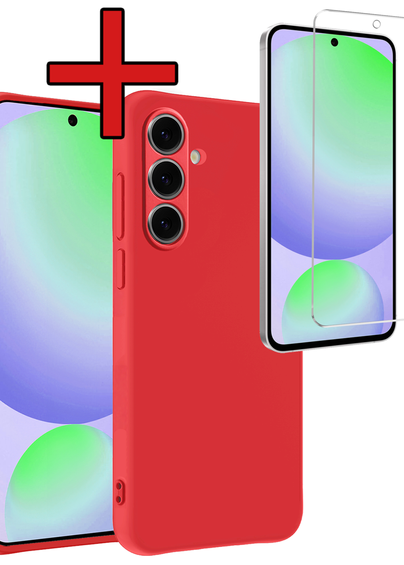 BTH Hoesje Geschikt voor Samsung S24 FE Hoesje Siliconen Case Hoes Met Screenprotector - Hoes Geschikt voor Samsung Galaxy S24 FE Hoes Cover Case - Rood
