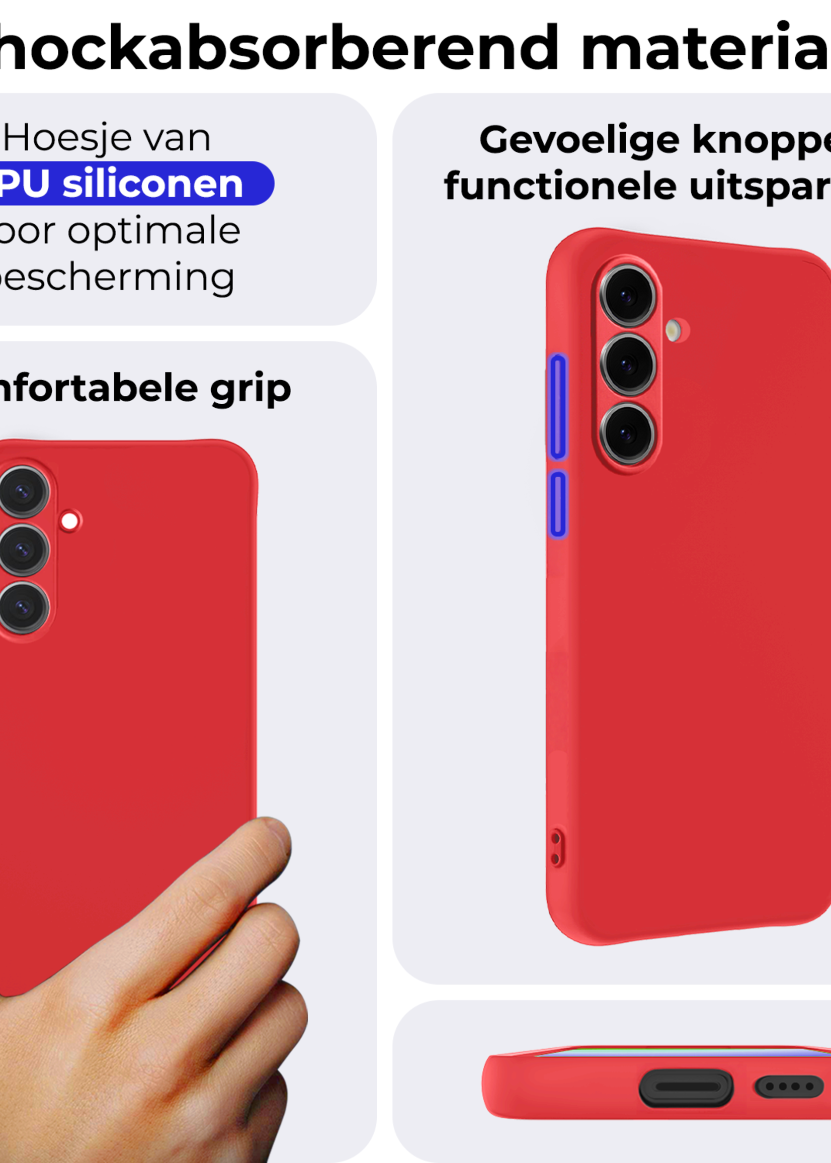 BTH Hoesje Geschikt voor Samsung S24 FE Hoesje Siliconen Case Hoes Met Screenprotector - Hoes Geschikt voor Samsung Galaxy S24 FE Hoes Cover Case - Rood