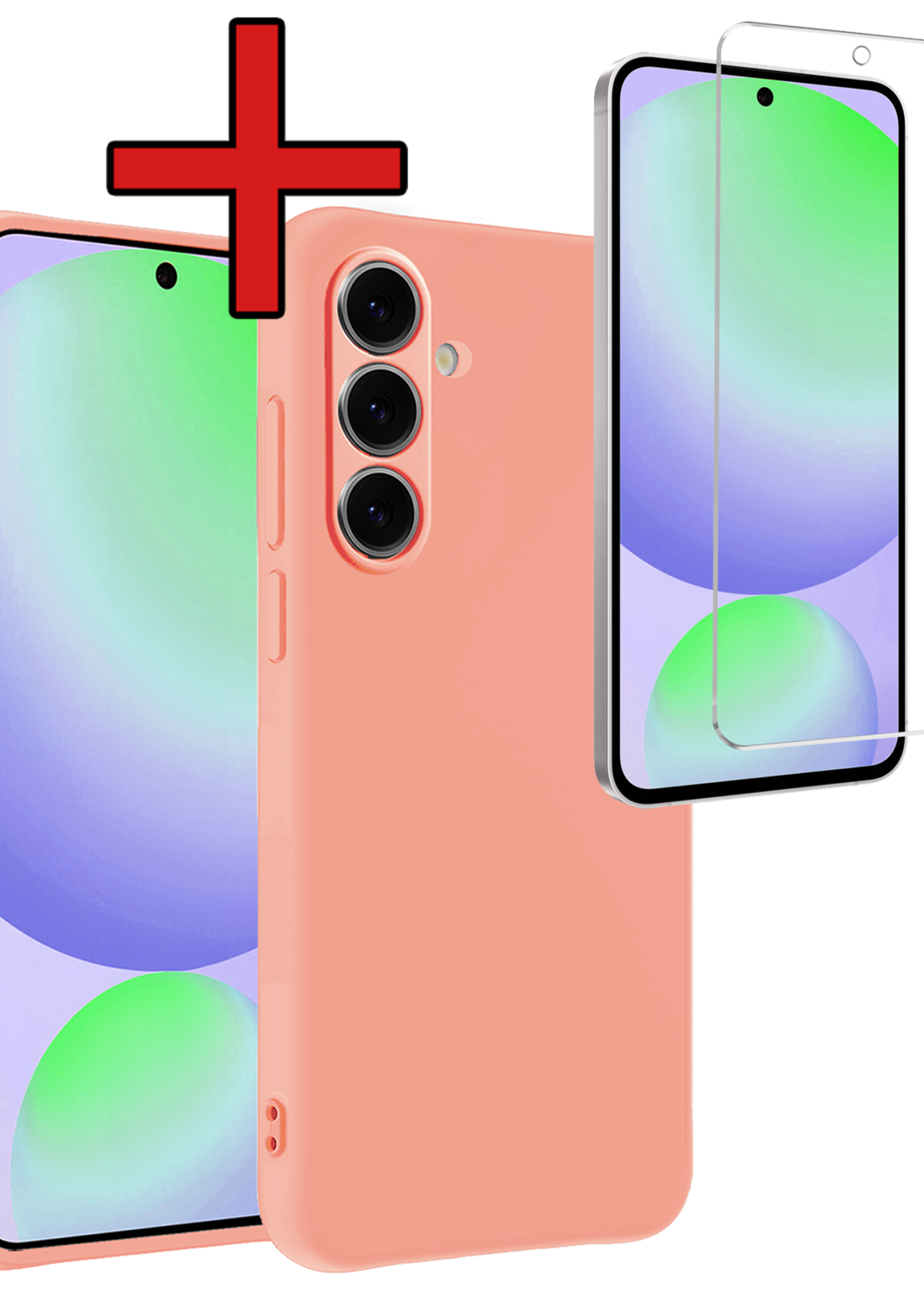 BTH Hoesje Geschikt voor Samsung S24 FE Hoesje Siliconen Case Hoes Met Screenprotector - Hoes Geschikt voor Samsung Galaxy S24 FE Hoes Cover Case - Perzik