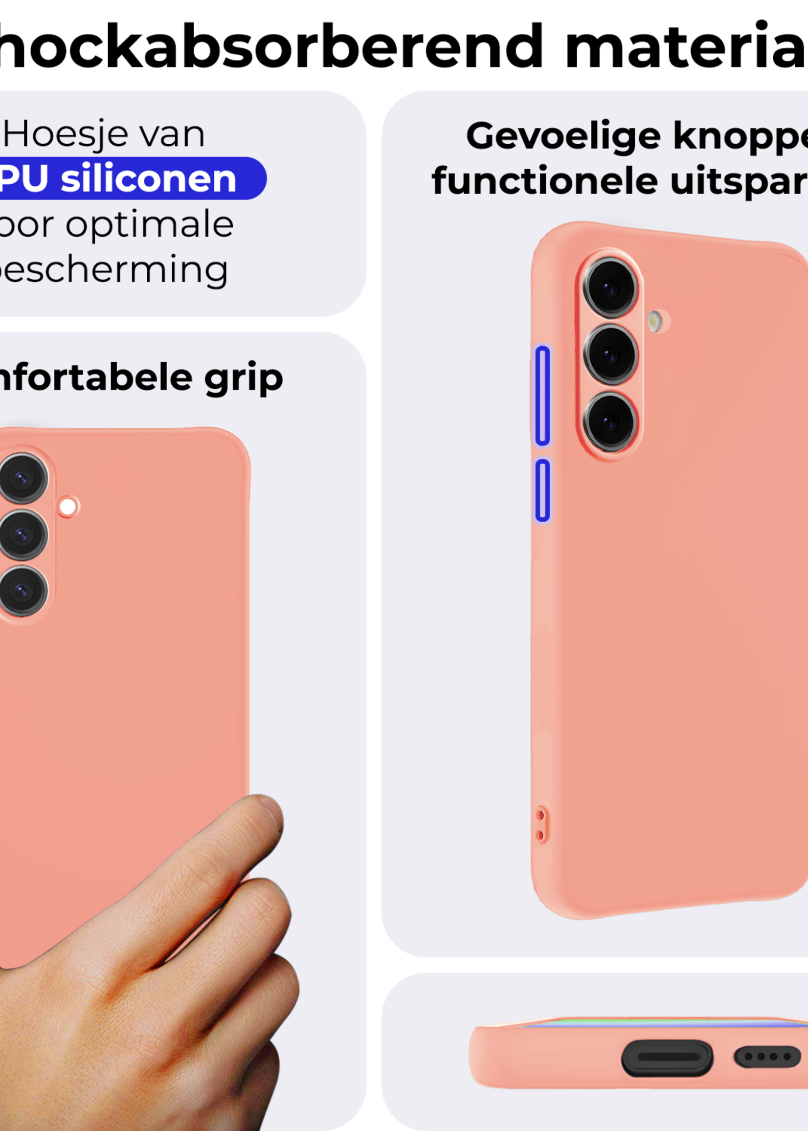 BTH Hoesje Geschikt voor Samsung S24 FE Hoesje Siliconen Case Hoes Met Screenprotector - Hoes Geschikt voor Samsung Galaxy S24 FE Hoes Cover Case - Perzik