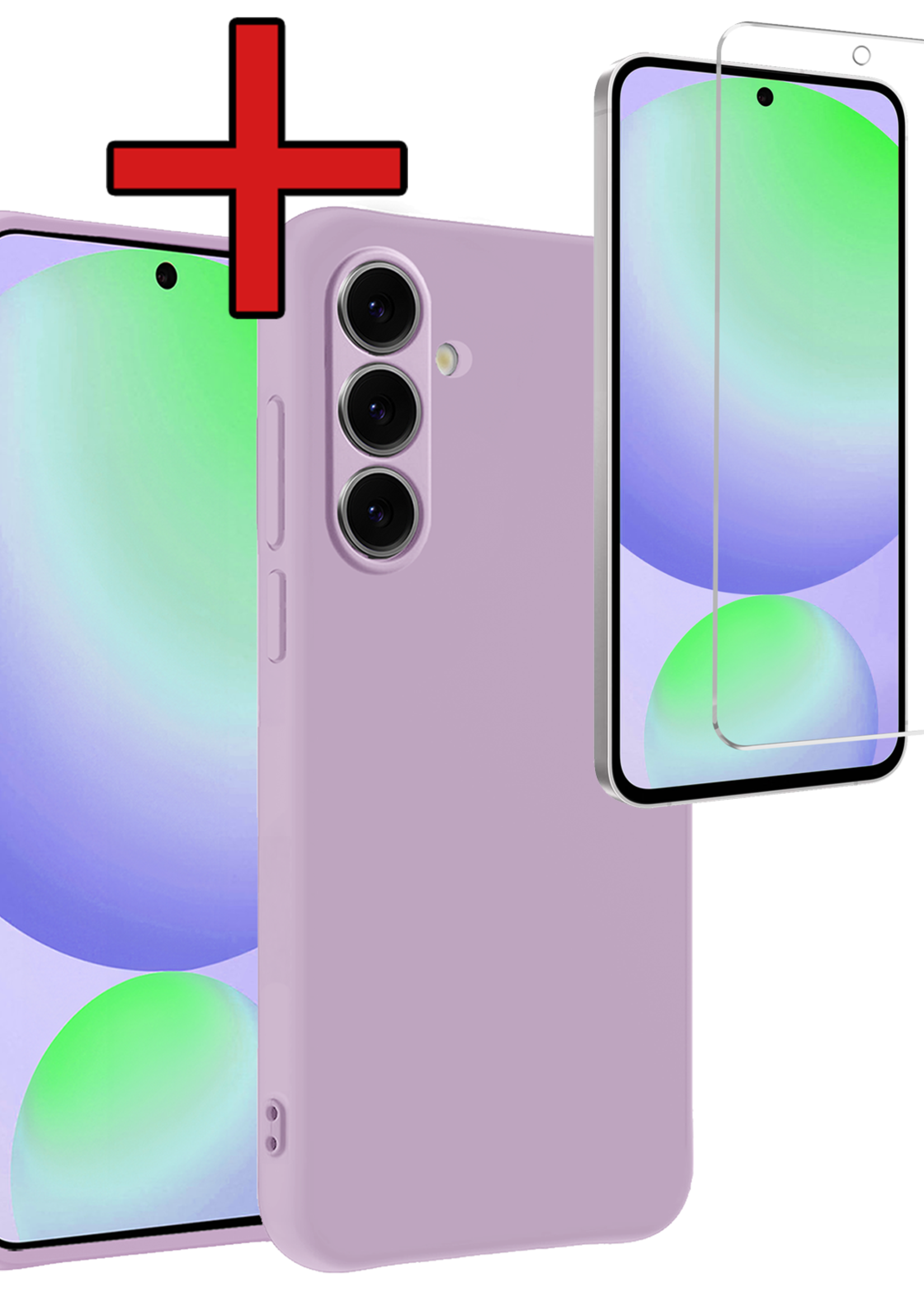 BTH Hoesje Geschikt voor Samsung S24 FE Hoesje Siliconen Case Hoes Met Screenprotector - Hoes Geschikt voor Samsung Galaxy S24 FE Hoes Cover Case - Lila