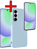 BTH BTH Samsung Galaxy S24 FE Hoesje Siliconen Met Screenprotector - Lichtblauw