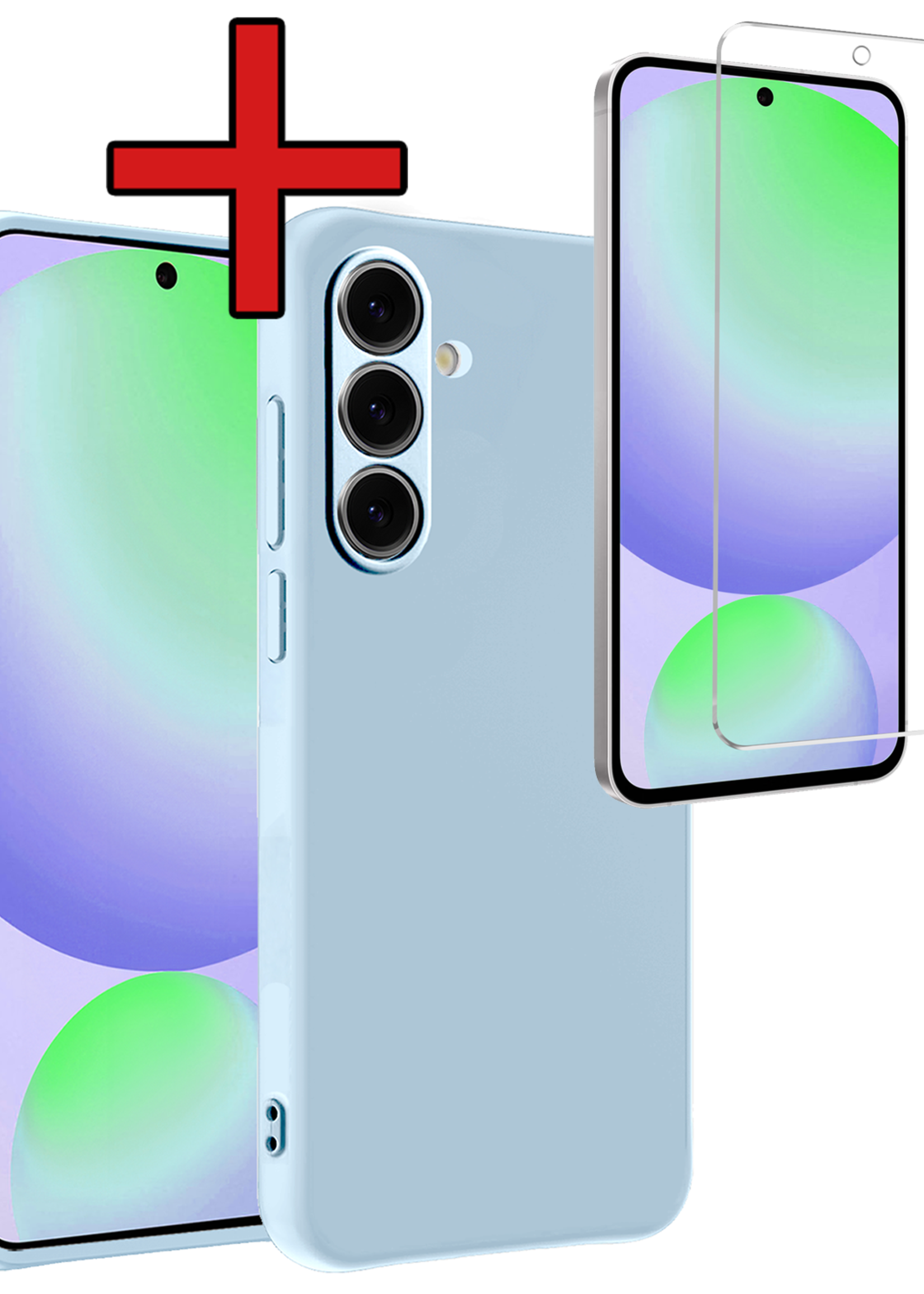 BTH Hoesje Geschikt voor Samsung S24 FE Hoesje Siliconen Case Hoes Met Screenprotector - Hoes Geschikt voor Samsung Galaxy S24 FE Hoes Cover Case - Lichtblauw