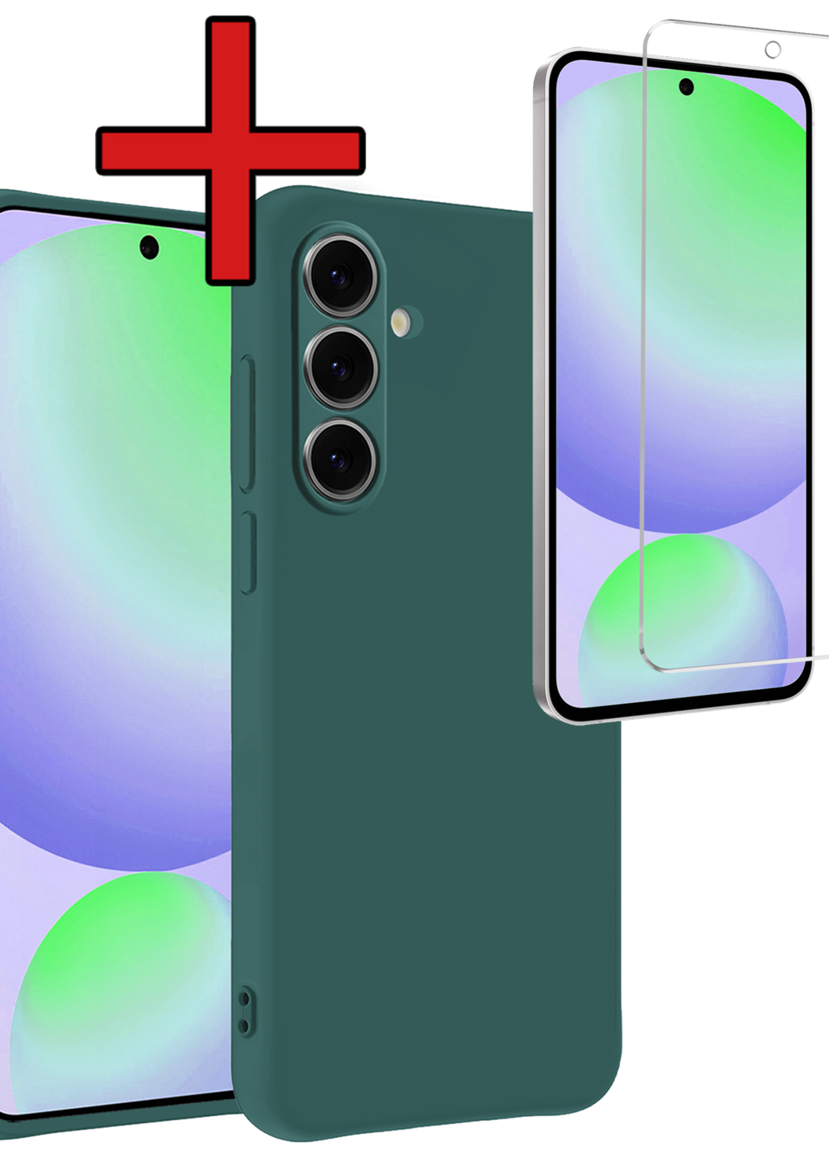BTH Hoesje Geschikt voor Samsung S24 FE Hoesje Siliconen Case Hoes Met Screenprotector - Hoes Geschikt voor Samsung Galaxy S24 FE Hoes Cover Case - Donkergroen