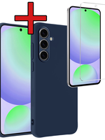 BTH BTH Samsung Galaxy S24 FE Hoesje Siliconen Met Screenprotector - Donkerblauw