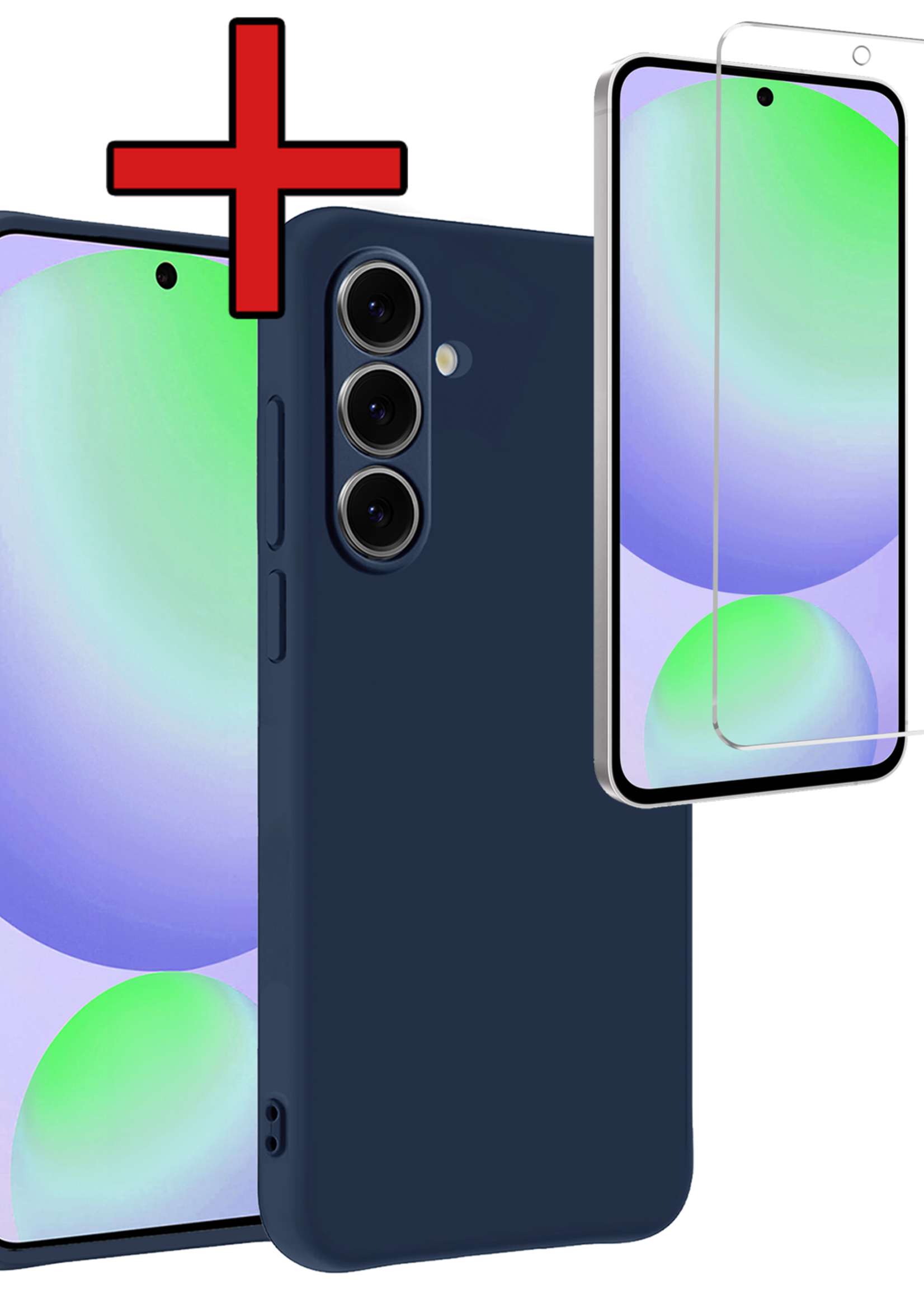 BTH Hoesje Geschikt voor Samsung S24 FE Hoesje Siliconen Case Hoes Met Screenprotector - Hoes Geschikt voor Samsung Galaxy S24 FE Hoes Cover Case - Donkerblauw