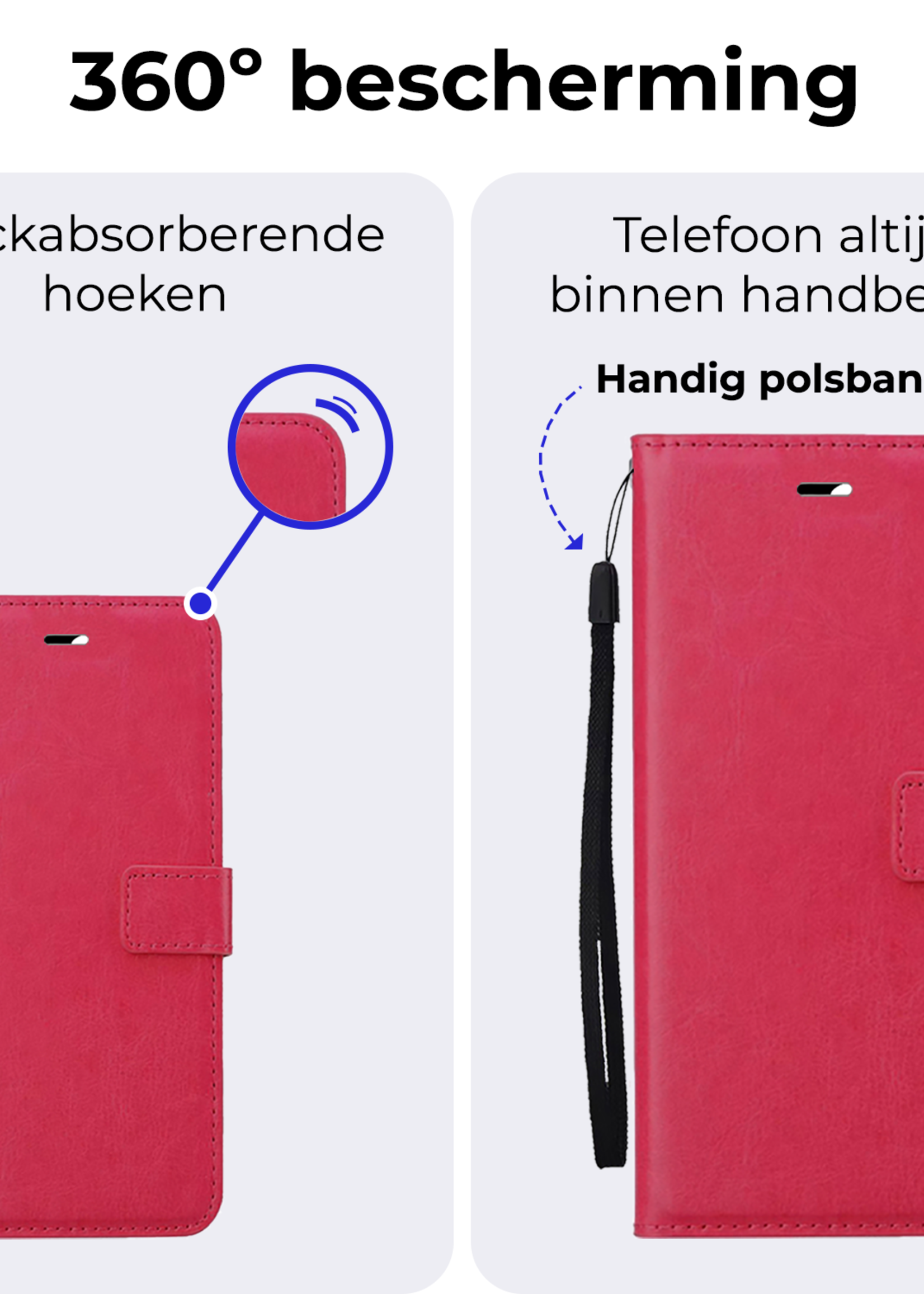 BTH Hoesje Geschikt voor Samsung A16 Hoesje Book Case Hoes Portemonnee Cover Walletcase Met 2x Screenprotector - Hoes Geschikt voor Samsung Galaxy A16 Hoes Bookcase Hoesje - Donkerroze