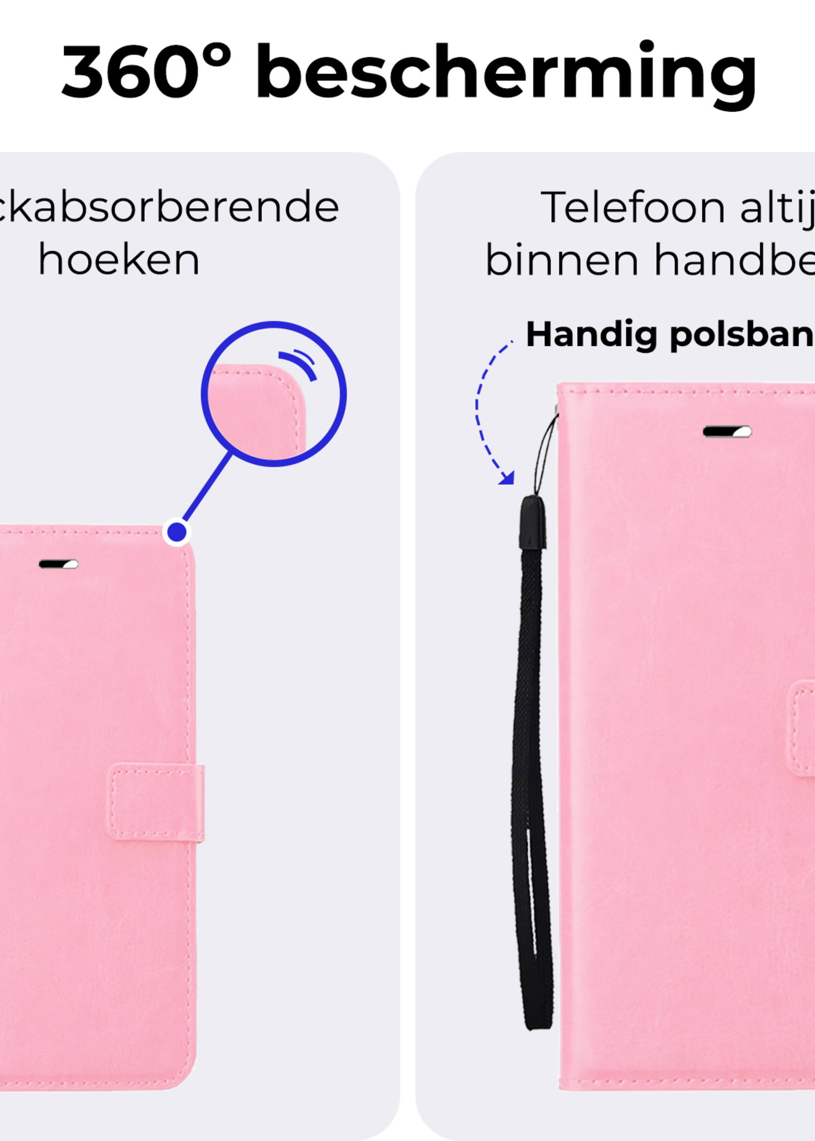 BTH Hoesje Geschikt voor Samsung A16 Hoesje Book Case Hoes Portemonnee Cover Walletcase Met 2x Screenprotector - Hoes Geschikt voor Samsung Galaxy A16 Hoes Bookcase Hoesje - Lichtroze