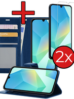 BTH BTH Samsung Galaxy A16 Hoesje Bookcase Met 2x Screenprotector - Donkerblauw