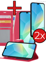 BTH BTH Samsung Galaxy A16 Hoesje Bookcase Met 2x Screenprotector - Donkerroze
