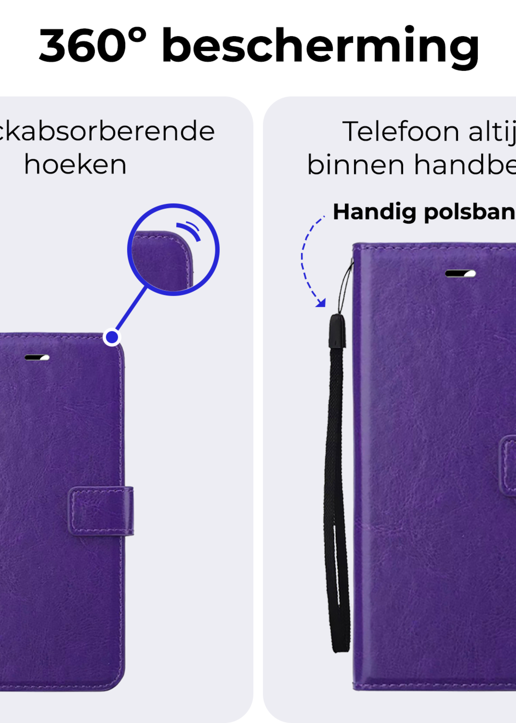 BTH Hoesje Geschikt voor Samsung A16 Hoesje Book Case Hoes Portemonnee Cover Walletcase Met 2x Screenprotector - Hoes Geschikt voor Samsung Galaxy A16 Hoes Bookcase Hoesje - Paars