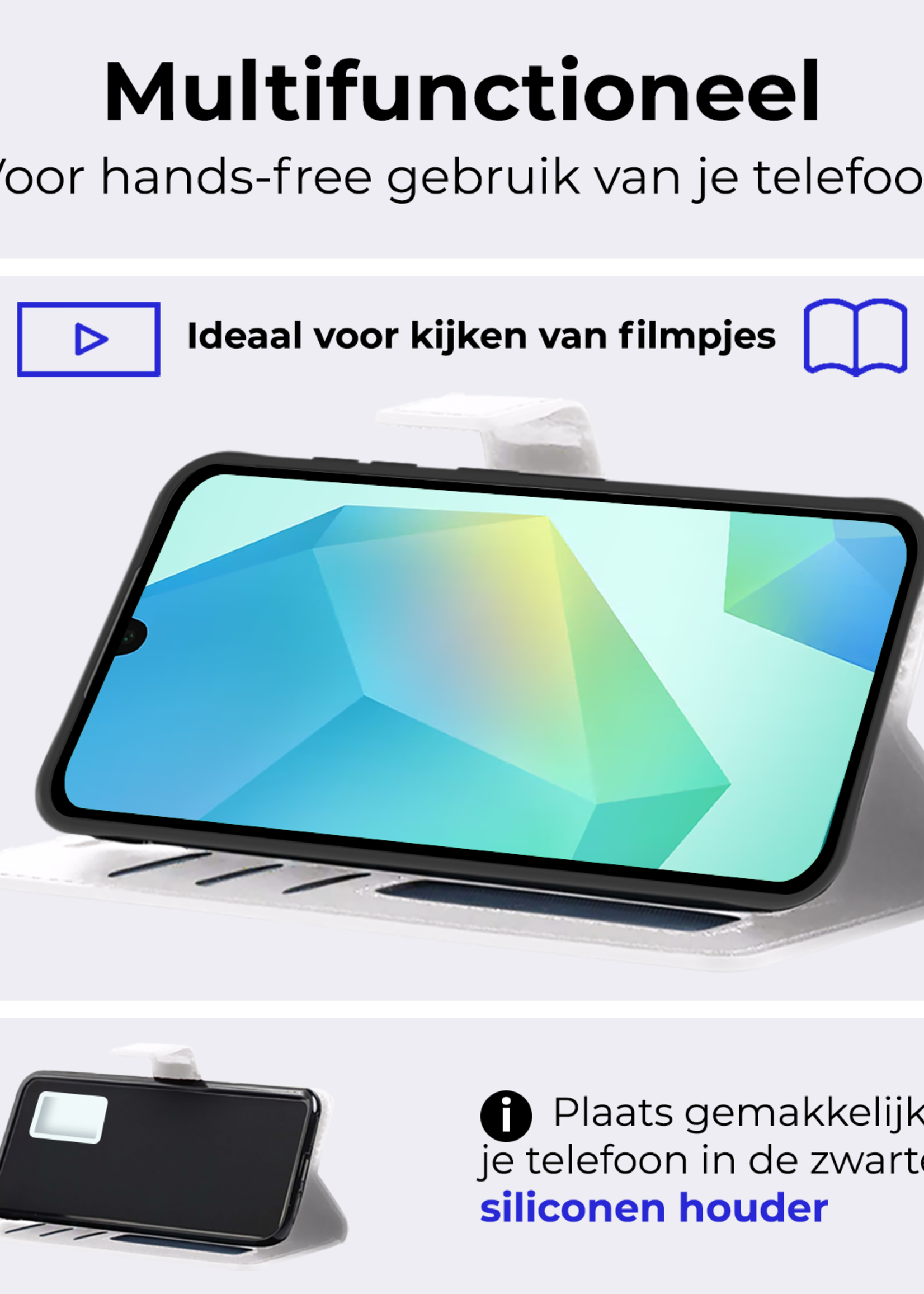 BTH Hoesje Geschikt voor Samsung A16 Hoesje Book Case Hoes Portemonnee Cover Walletcase Met 2x Screenprotector - Hoes Geschikt voor Samsung Galaxy A16 Hoes Bookcase Hoesje - Wit