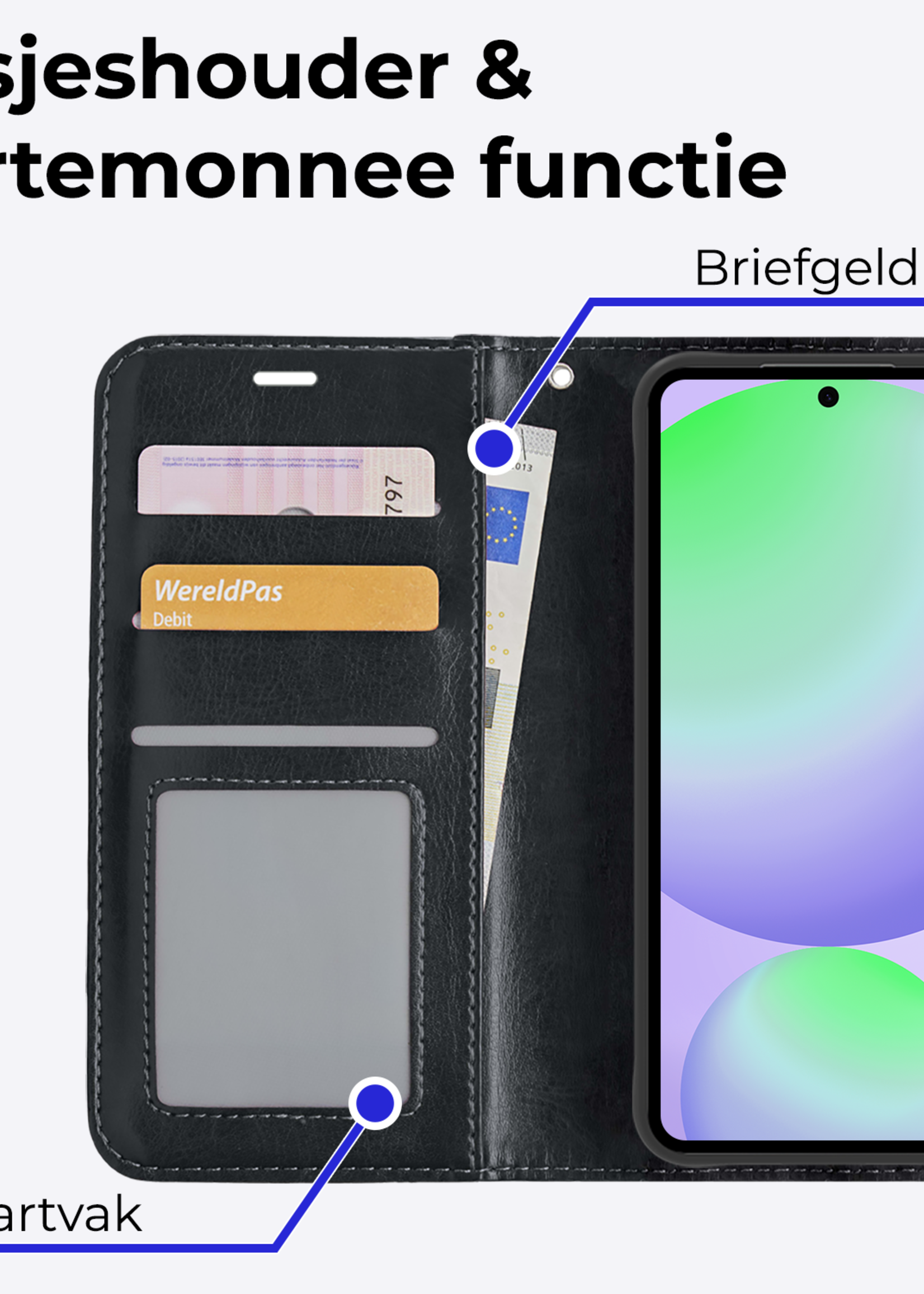 BTH Hoesje Geschikt voor Samsung S24 FE Hoesje Book Case Hoes Portemonnee Cover Walletcase Met 2x Screenprotector - Hoes Geschikt voor Samsung Galaxy S24 FE Hoes Bookcase Hoesje - Zwart