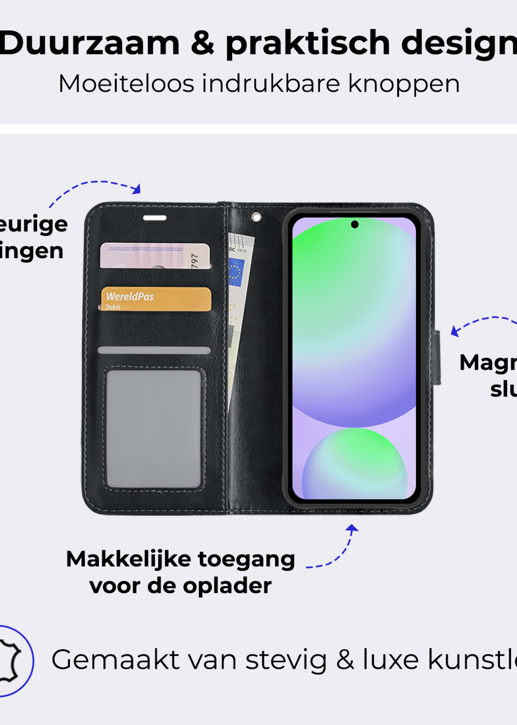 BTH Hoesje Geschikt voor Samsung S24 FE Hoesje Book Case Hoes Portemonnee Cover Walletcase Met 2x Screenprotector - Hoes Geschikt voor Samsung Galaxy S24 FE Hoes Bookcase Hoesje - Zwart