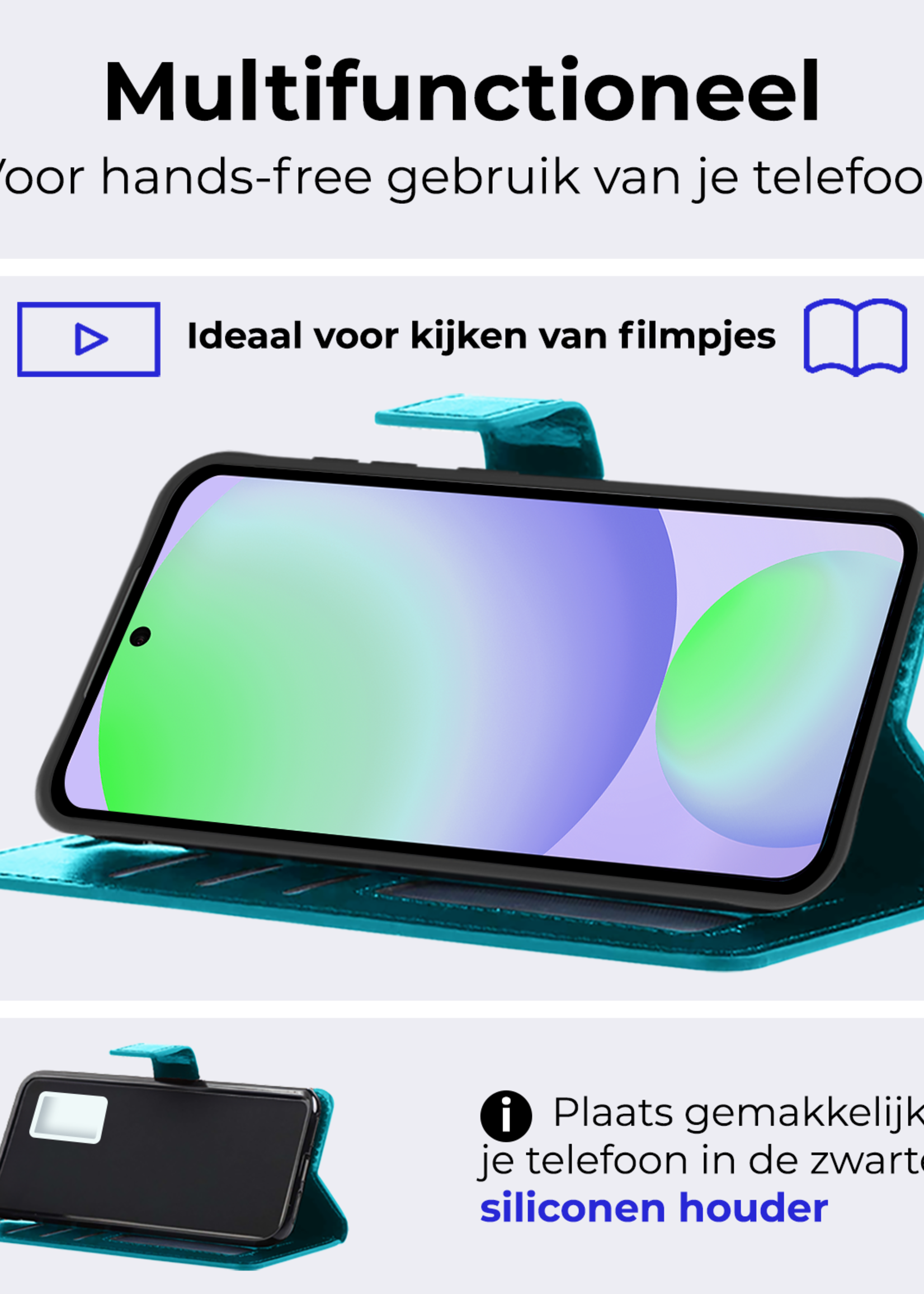 BTH Hoesje Geschikt voor Samsung S24 FE Hoesje Book Case Hoes Portemonnee Cover Walletcase Met 2x Screenprotector - Hoes Geschikt voor Samsung Galaxy S24 FE Hoes Bookcase Hoesje - Turquoise
