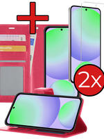 BTH BTH Samsung Galaxy S24 FE Hoesje Bookcase Met 2x Screenprotector - Donkerroze