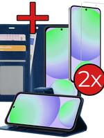 BTH BTH Samsung Galaxy S24 FE Hoesje Bookcase Met 2x Screenprotector - Donkerblauw