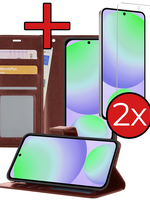 BTH BTH Samsung Galaxy S24 FE Hoesje Bookcase Met 2x Screenprotector - Bruin