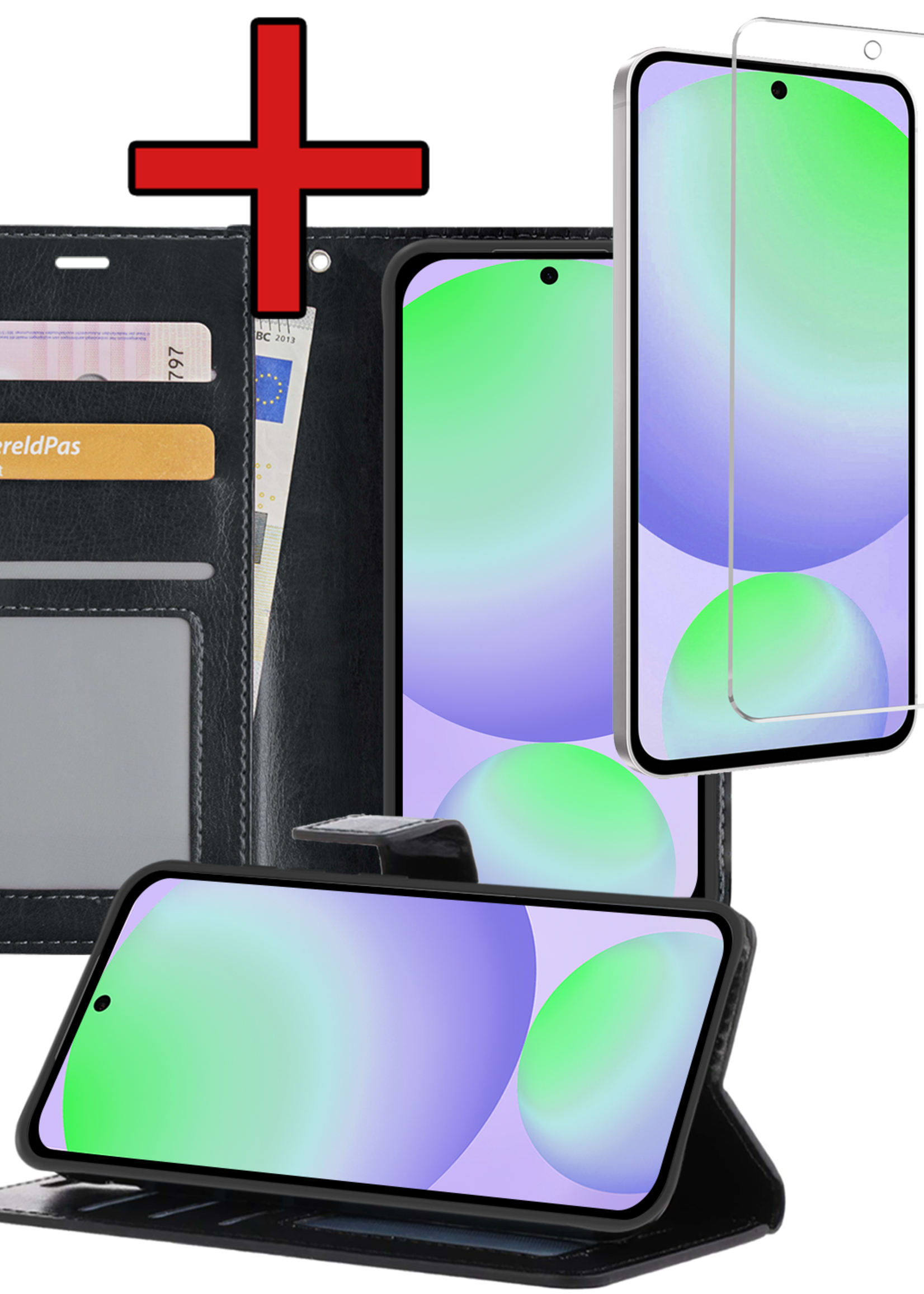 BTH Hoesje Geschikt voor Samsung S24 FE Hoesje Book Case Hoes Portemonnee Cover Walletcase Met Screenprotector - Hoes Geschikt voor Samsung Galaxy S24 FE Hoes Bookcase Hoesje - Zwart