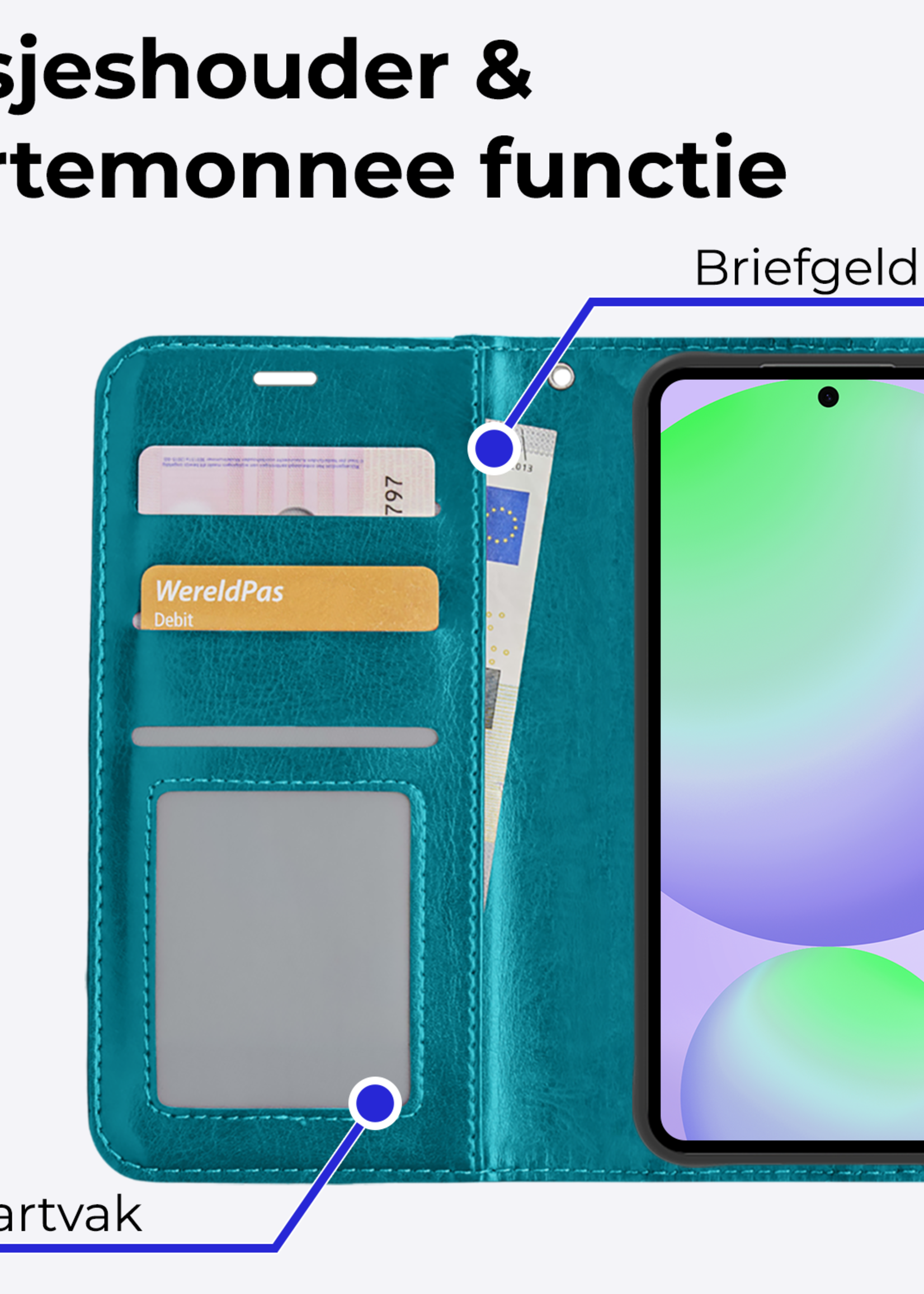 BTH Hoesje Geschikt voor Samsung S24 FE Hoesje Book Case Hoes Portemonnee Cover Walletcase Met Screenprotector - Hoes Geschikt voor Samsung Galaxy S24 FE Hoes Bookcase Hoesje - Turquoise