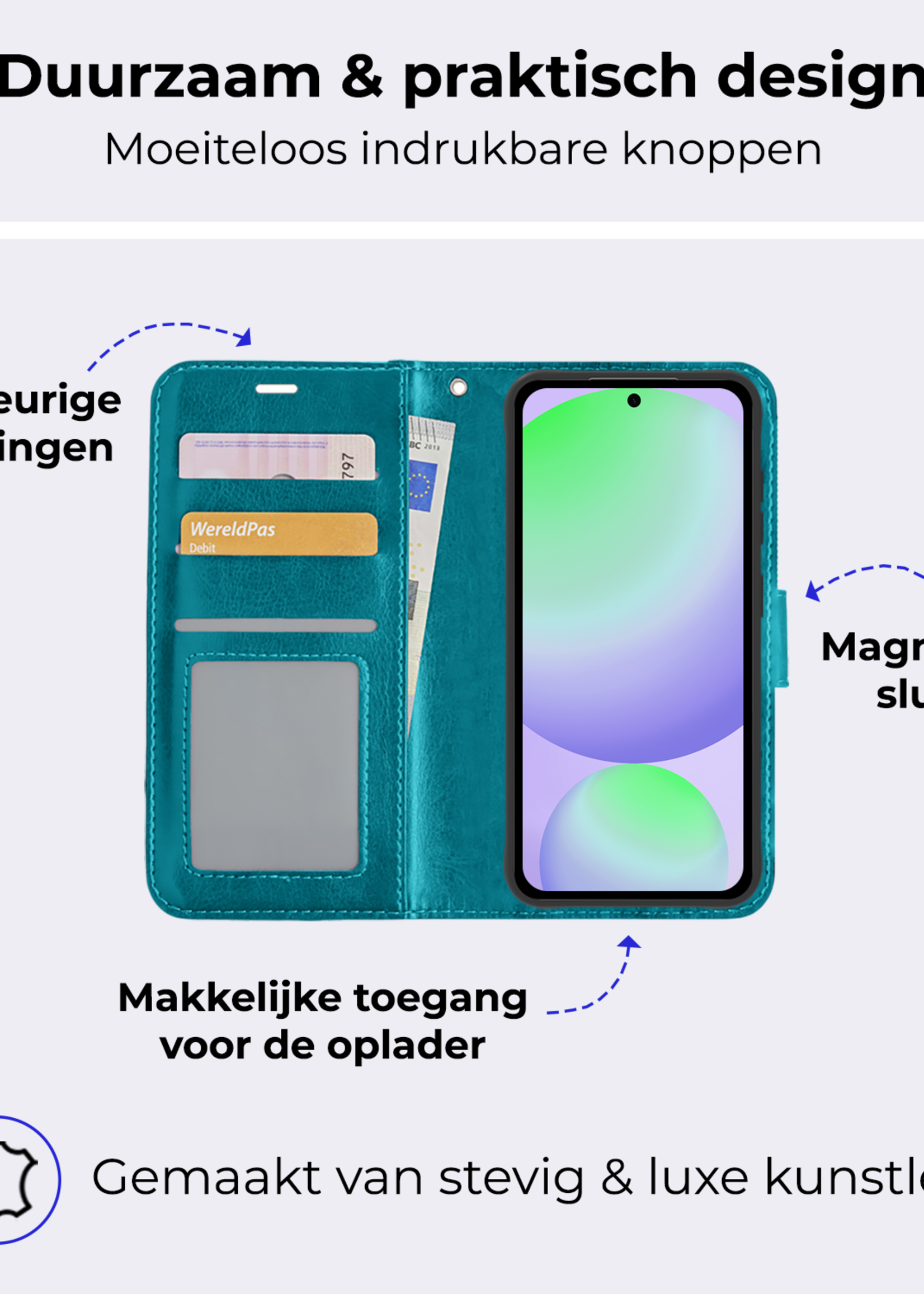 BTH Hoesje Geschikt voor Samsung S24 FE Hoesje Book Case Hoes Portemonnee Cover Walletcase Met Screenprotector - Hoes Geschikt voor Samsung Galaxy S24 FE Hoes Bookcase Hoesje - Turquoise