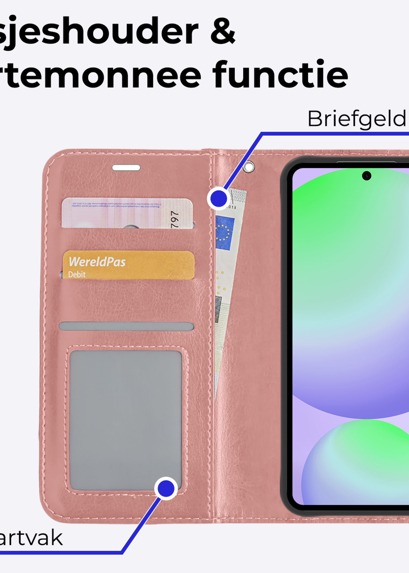 BTH Hoesje Geschikt voor Samsung S24 FE Hoesje Book Case Hoes Portemonnee Cover Walletcase Met Screenprotector - Hoes Geschikt voor Samsung Galaxy S24 FE Hoes Bookcase Hoesje - Rosé goud