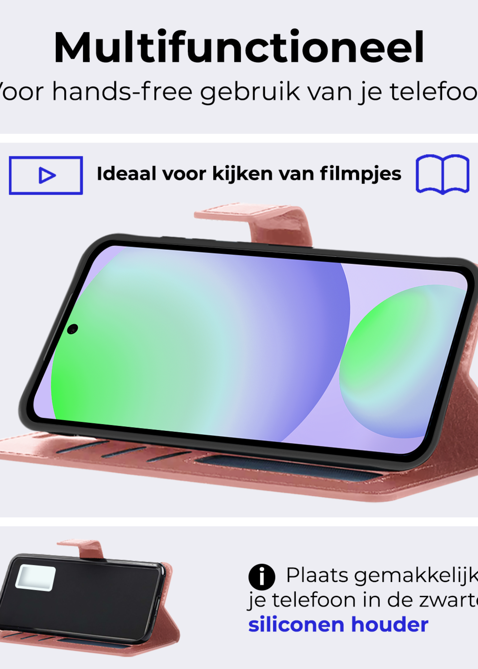 BTH Hoesje Geschikt voor Samsung S24 FE Hoesje Book Case Hoes Portemonnee Cover Walletcase Met Screenprotector - Hoes Geschikt voor Samsung Galaxy S24 FE Hoes Bookcase Hoesje - Rosé goud