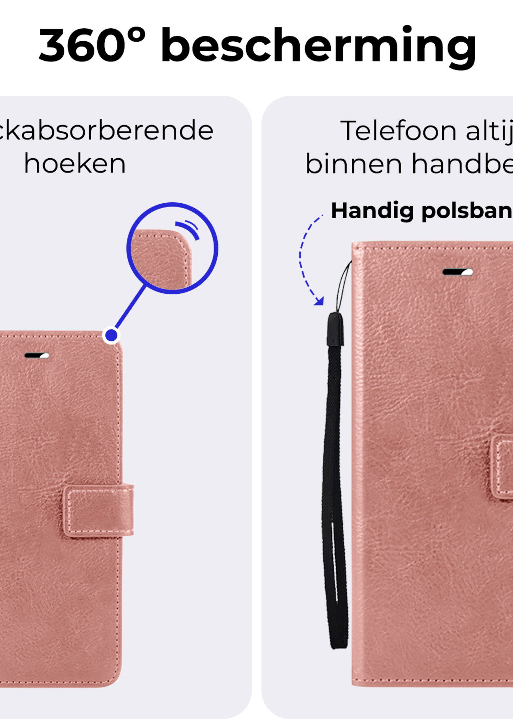 BTH Hoesje Geschikt voor Samsung S24 FE Hoesje Book Case Hoes Portemonnee Cover Walletcase Met Screenprotector - Hoes Geschikt voor Samsung Galaxy S24 FE Hoes Bookcase Hoesje - Rosé goud