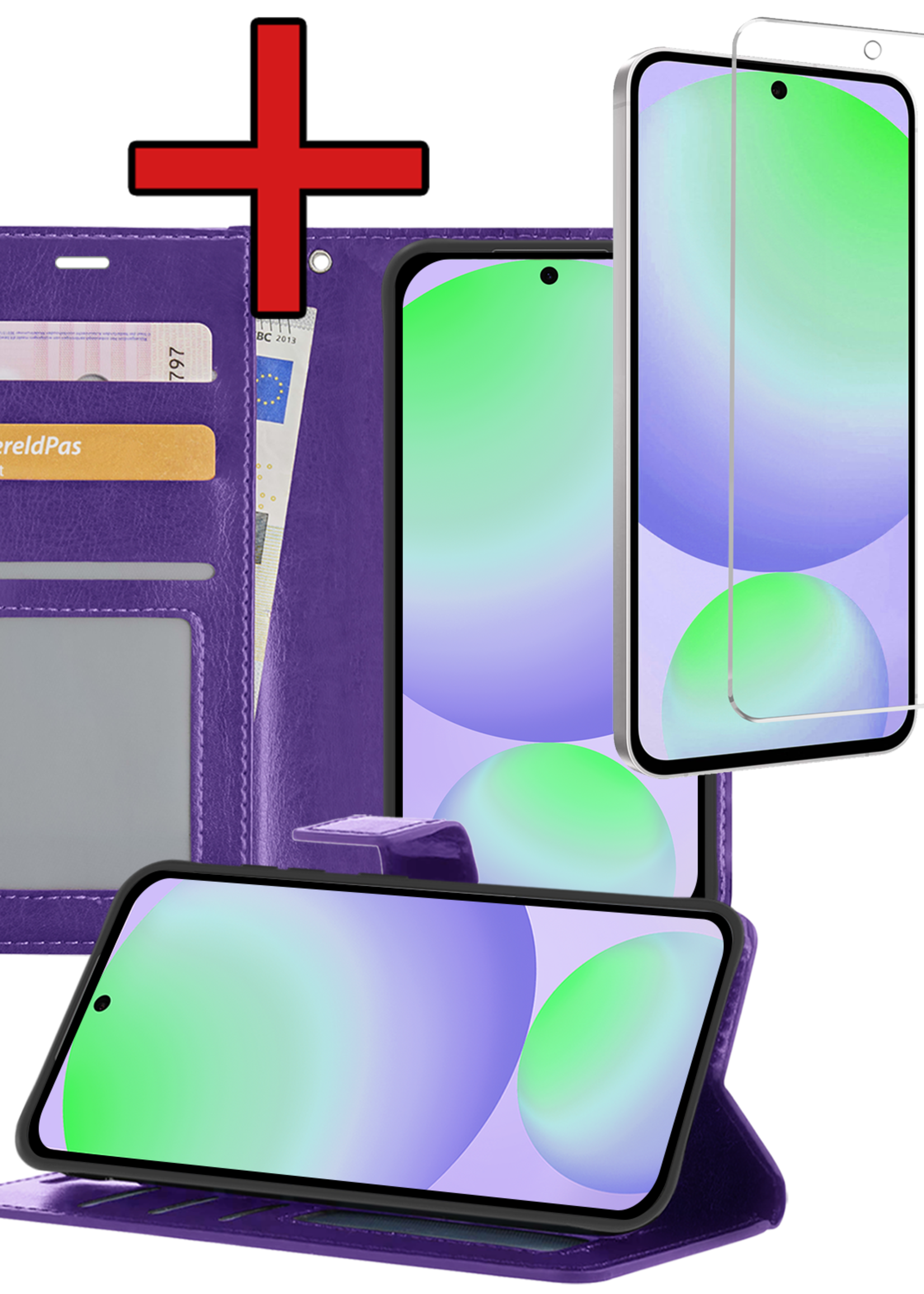 BTH Hoesje Geschikt voor Samsung S24 FE Hoesje Book Case Hoes Portemonnee Cover Walletcase Met Screenprotector - Hoes Geschikt voor Samsung Galaxy S24 FE Hoes Bookcase Hoesje - Paars