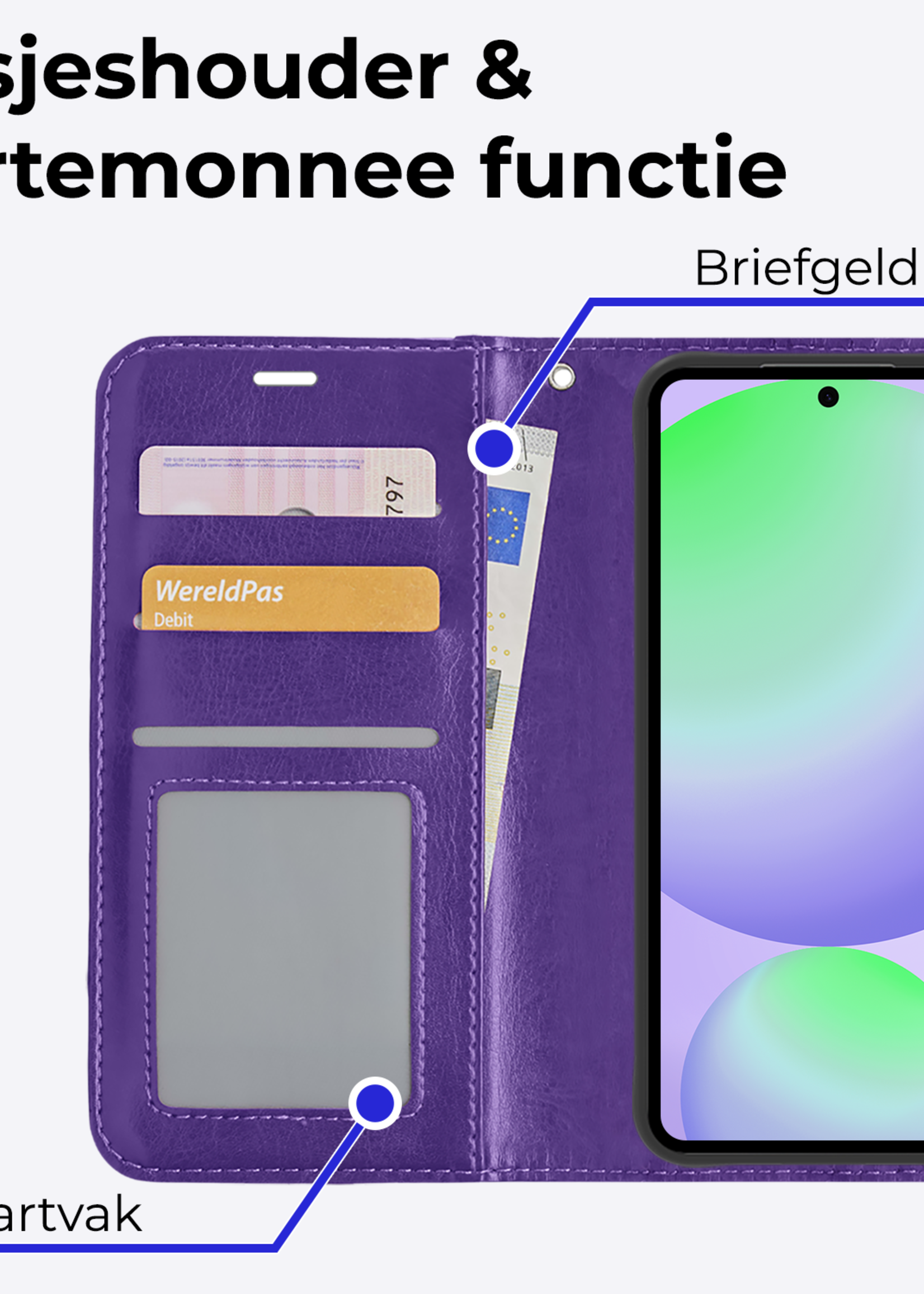 BTH Hoesje Geschikt voor Samsung S24 FE Hoesje Book Case Hoes Portemonnee Cover Walletcase Met Screenprotector - Hoes Geschikt voor Samsung Galaxy S24 FE Hoes Bookcase Hoesje - Paars