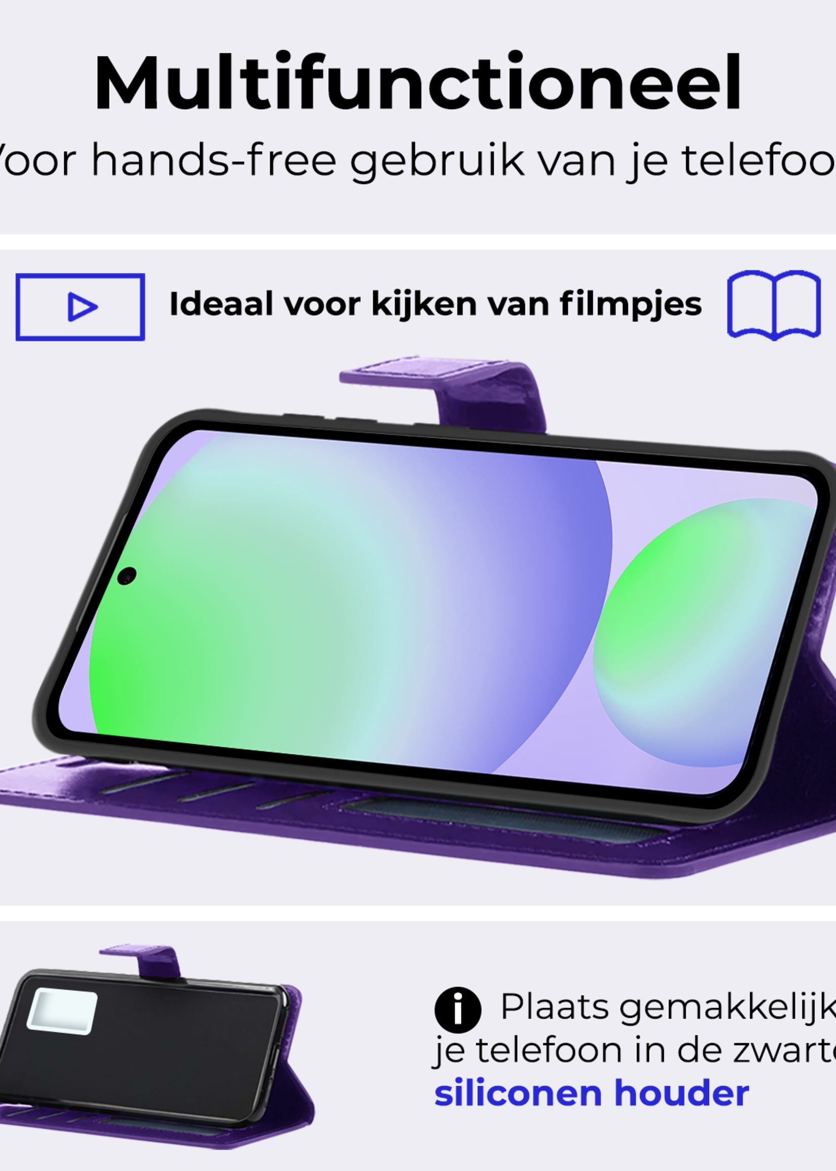 BTH Hoesje Geschikt voor Samsung S24 FE Hoesje Book Case Hoes Portemonnee Cover Walletcase Met Screenprotector - Hoes Geschikt voor Samsung Galaxy S24 FE Hoes Bookcase Hoesje - Paars