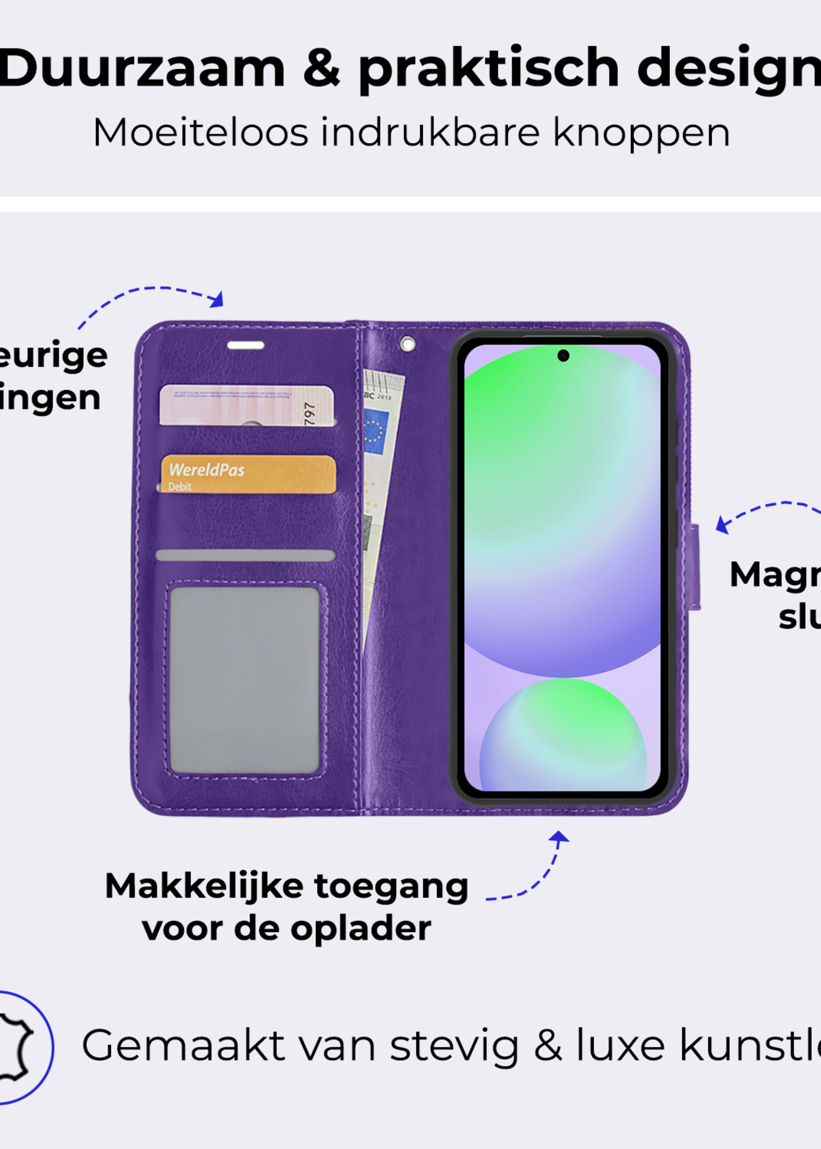 BTH Hoesje Geschikt voor Samsung S24 FE Hoesje Book Case Hoes Portemonnee Cover Walletcase Met Screenprotector - Hoes Geschikt voor Samsung Galaxy S24 FE Hoes Bookcase Hoesje - Paars