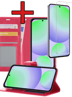 BTH BTH Samsung Galaxy S24 FE Hoesje Bookcase Met Screenprotector - Donkerroze