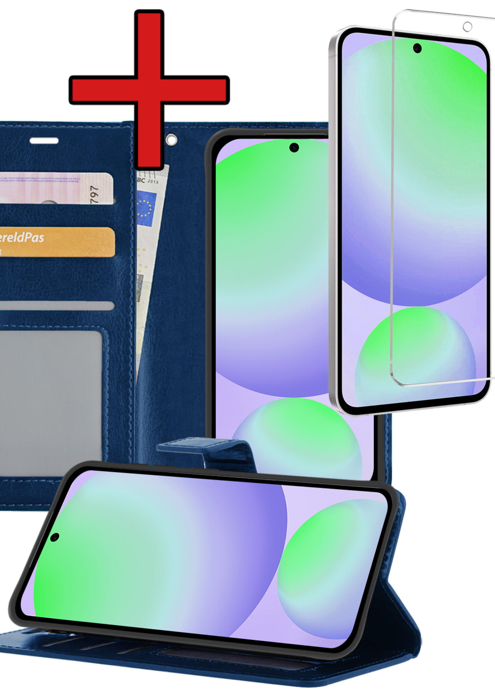 BTH Hoesje Geschikt voor Samsung S24 FE Hoesje Book Case Hoes Portemonnee Cover Walletcase Met Screenprotector - Hoes Geschikt voor Samsung Galaxy S24 FE Hoes Bookcase Hoesje - Donkerblauw