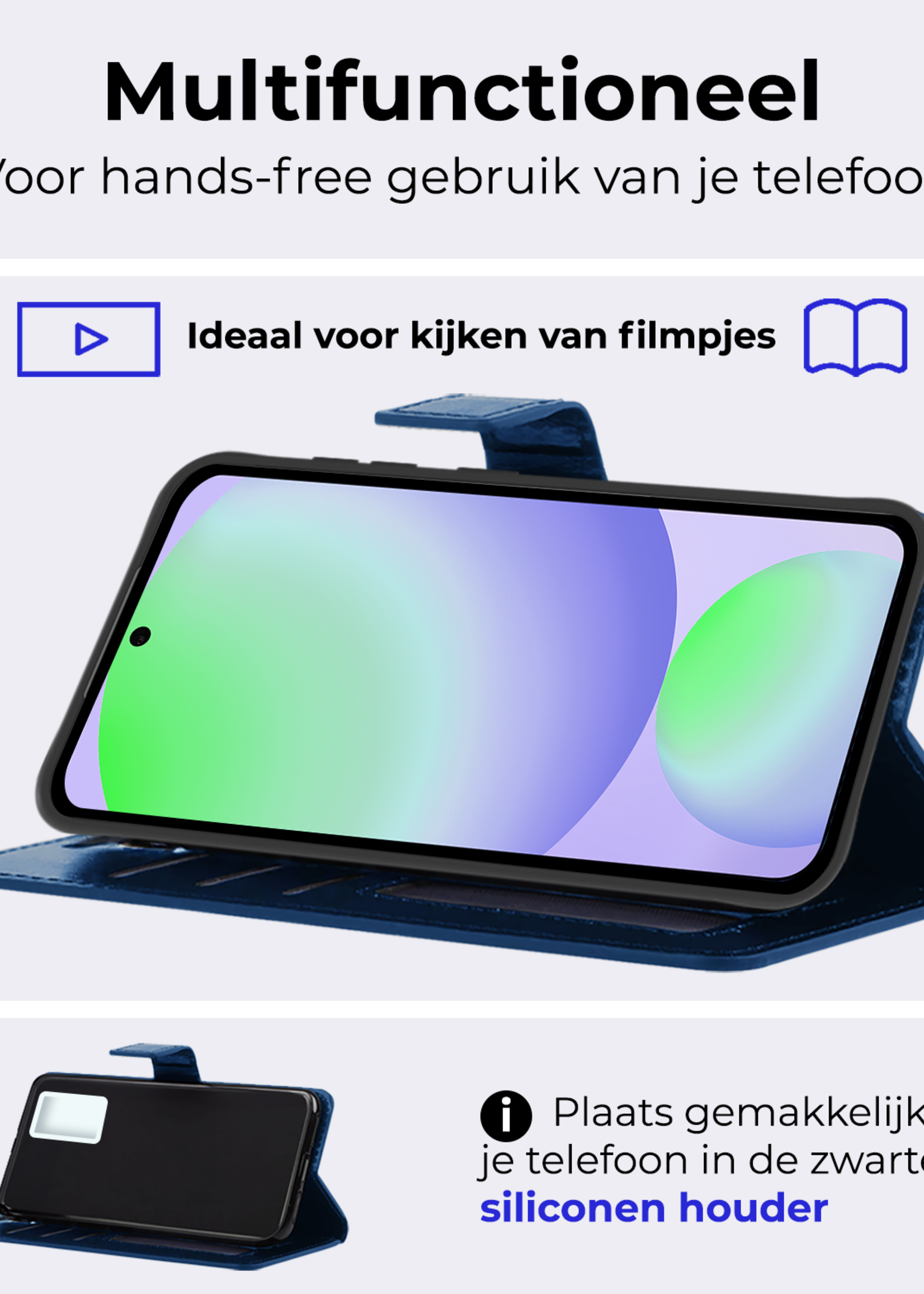 BTH Hoesje Geschikt voor Samsung S24 FE Hoesje Book Case Hoes Portemonnee Cover Walletcase Met Screenprotector - Hoes Geschikt voor Samsung Galaxy S24 FE Hoes Bookcase Hoesje - Donkerblauw