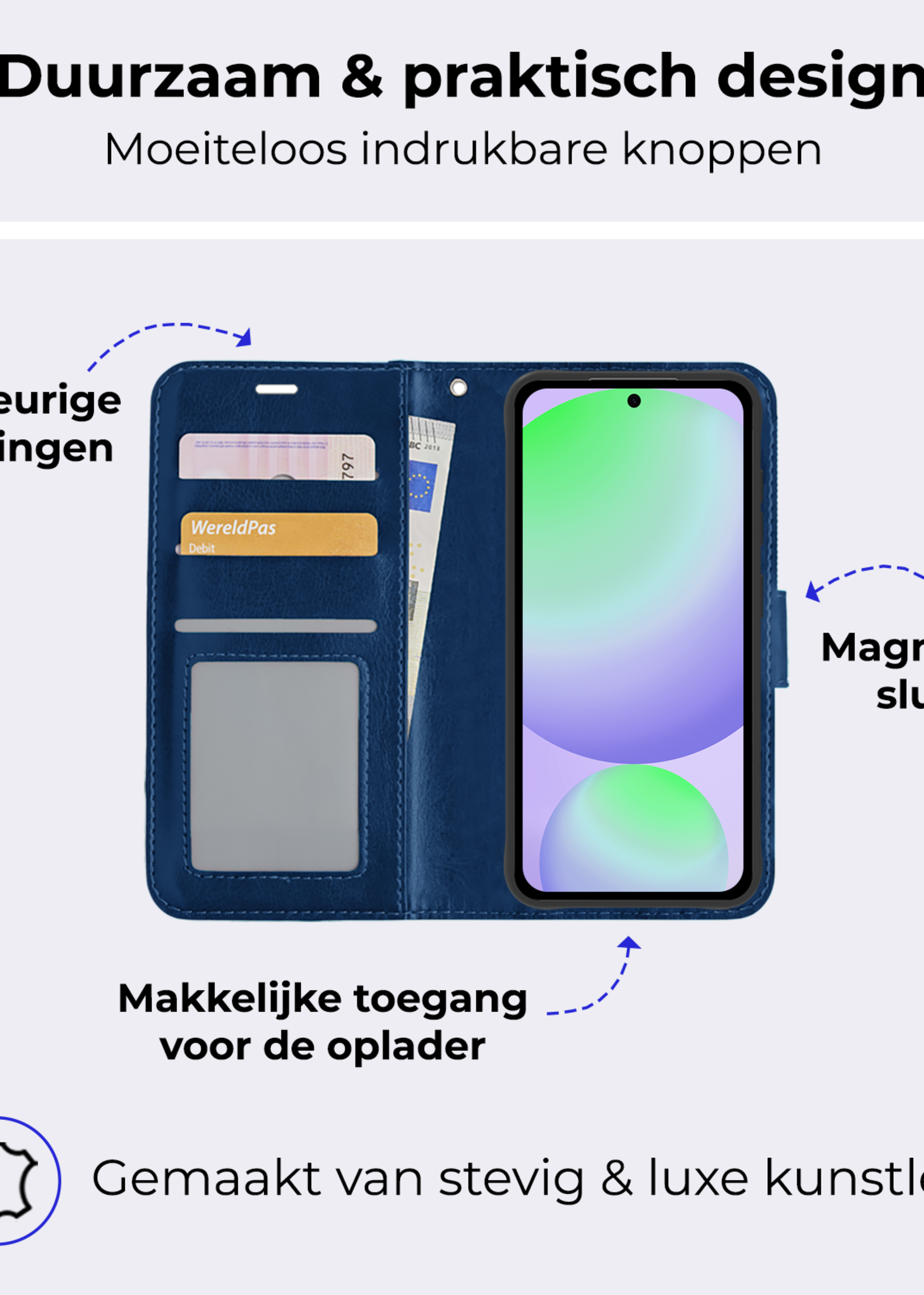 BTH Hoesje Geschikt voor Samsung S24 FE Hoesje Book Case Hoes Portemonnee Cover Walletcase Met Screenprotector - Hoes Geschikt voor Samsung Galaxy S24 FE Hoes Bookcase Hoesje - Donkerblauw