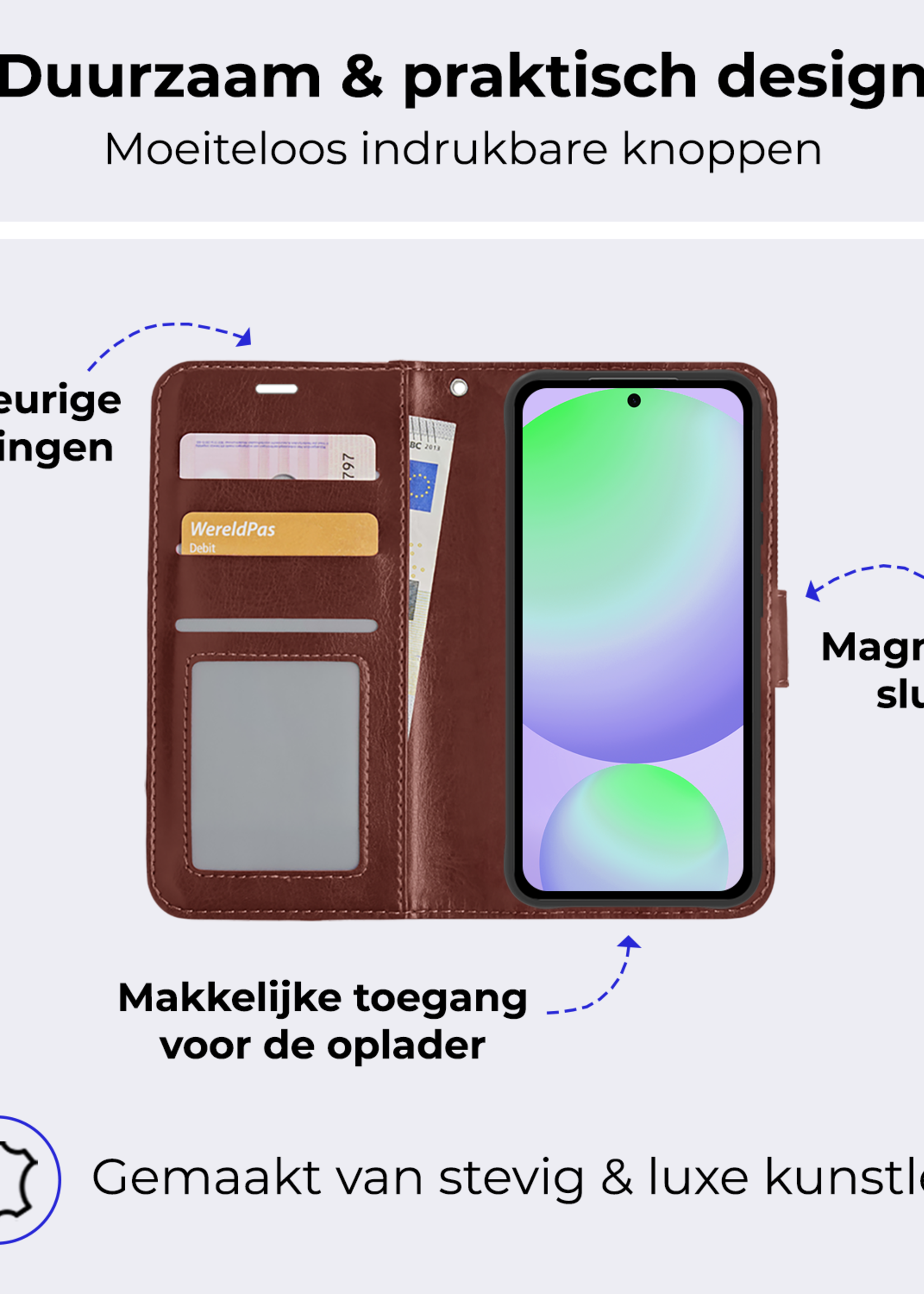 BTH Hoesje Geschikt voor Samsung S24 FE Hoesje Book Case Hoes Portemonnee Cover Walletcase Met Screenprotector - Hoes Geschikt voor Samsung Galaxy S24 FE Hoes Bookcase Hoesje - Bruin