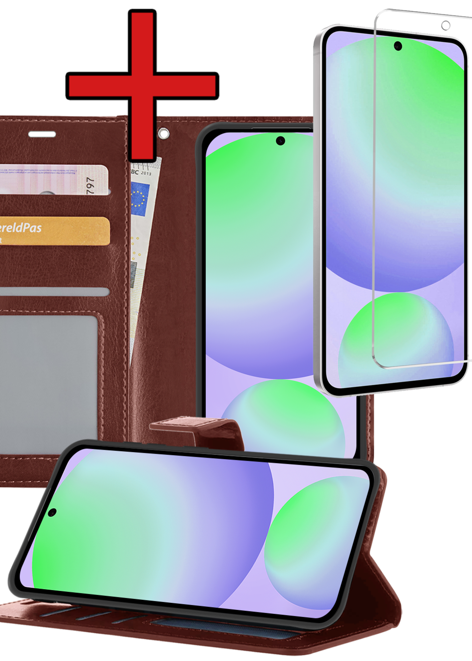 BTH Hoesje Geschikt voor Samsung S24 FE Hoesje Book Case Hoes Portemonnee Cover Walletcase Met Screenprotector - Hoes Geschikt voor Samsung Galaxy S24 FE Hoes Bookcase Hoesje - Bruin